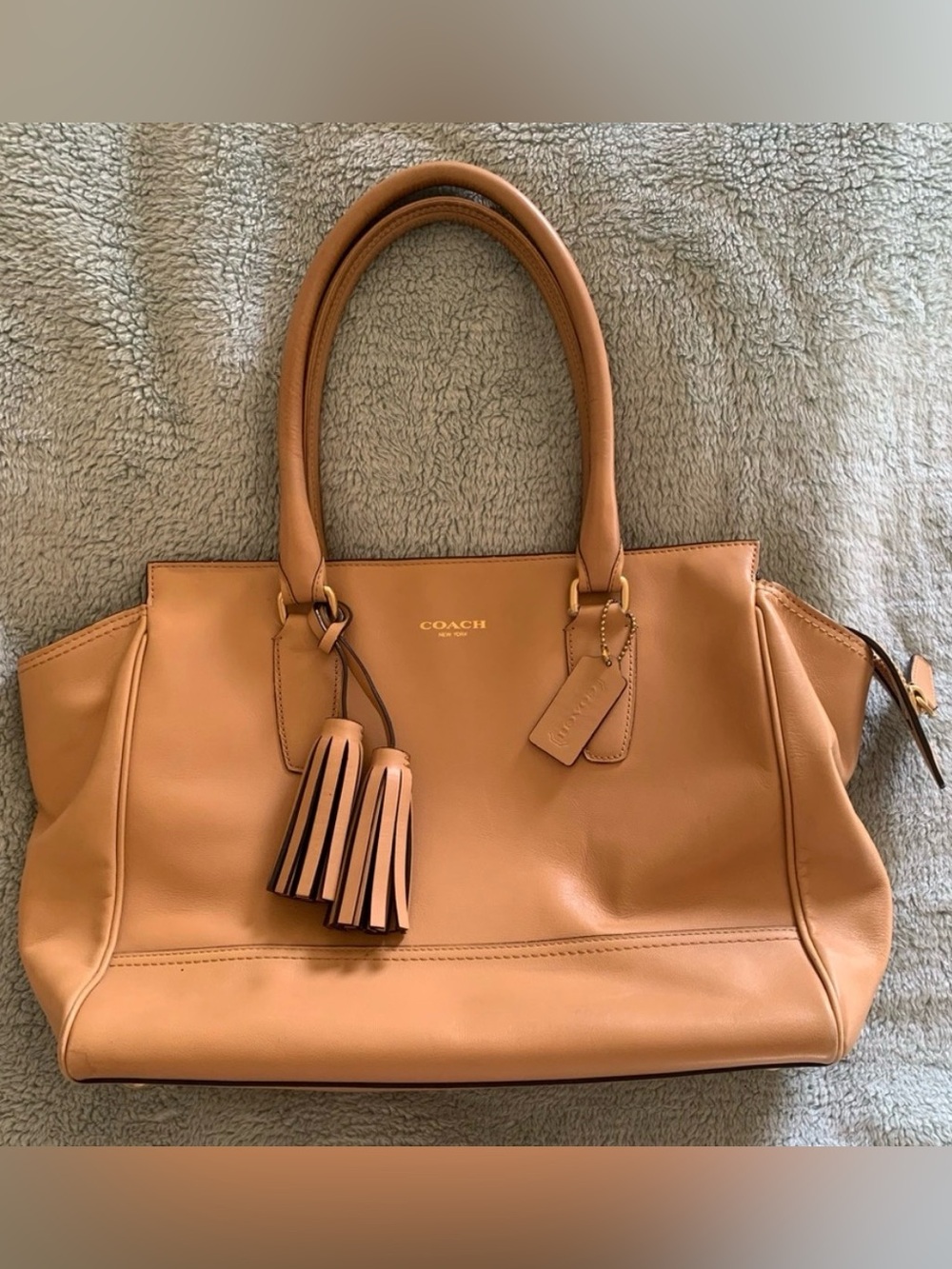 Authentic Coach Tan Leather Tote with Tassel Charm